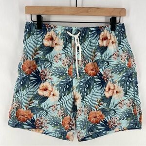 Franks Maui Sky Floral Print Mid Length Swim Trunks Lightweight Quick Dry Size M